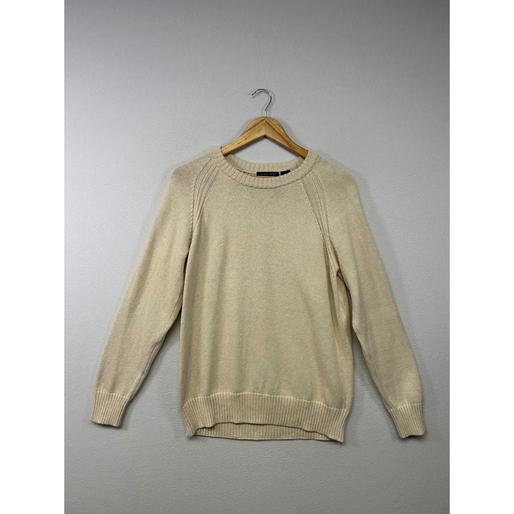 Minimalist Jeanne‎ Pierre Mens XL Cream Beige 100% Cotton Raglan Knit Sweater